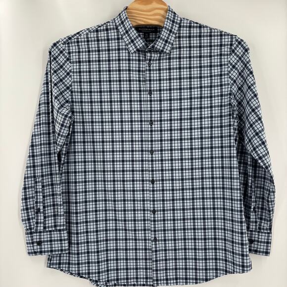 Mizzen & Main 2XL Trim Fit Blue Check Plaid Short Sleeve Button Up Shirt - Picture 4 of 5